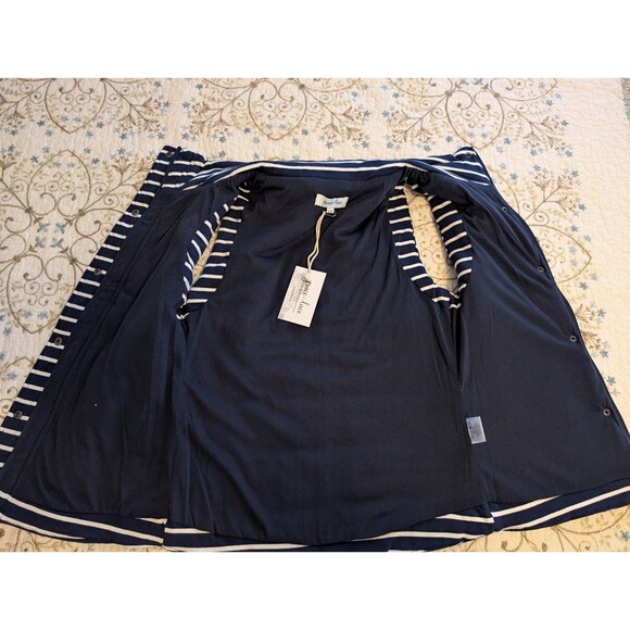 Grace & Lace Full Zip/ Snap Buttons Navy Blue With White Stripes Vest Womens XXS - Picture 6 of 13